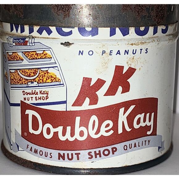 Vintage Original Double Kay Nut Shop Tin Great Graphics 3 Inch See Desc & Pic - Picture 11 of 12